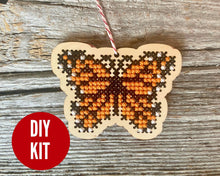Load image into Gallery viewer, Monarch butterfly laser cut wood cross stitch kit