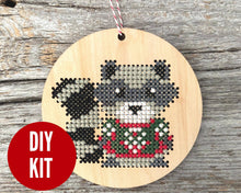 Load image into Gallery viewer, Roncy Raccoon cross stitch ornament kit by Canadian Stitchery