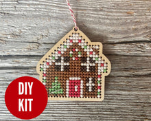 Load image into Gallery viewer, Gingerbread house ornament cross stitch kit by Canadian Stitchery