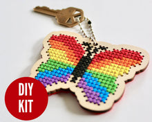 Load image into Gallery viewer, Rainbow butterfly laser cut wood cross stitch kit
