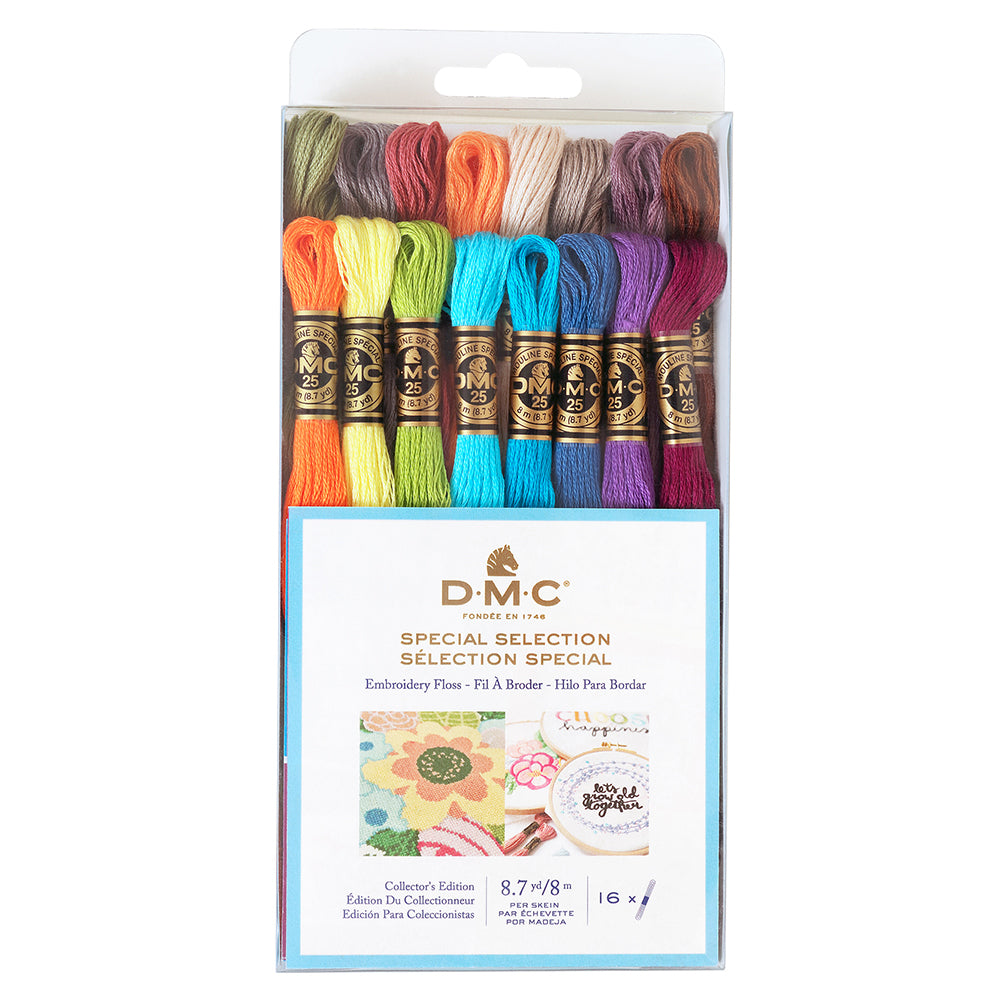 16 Colours of Embroidery Floss Kit