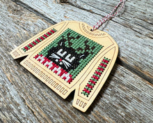 Load image into Gallery viewer, Clarence cat ugly sweater cross stitch kit  by Canadian Stitchery

