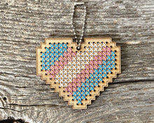 Load image into Gallery viewer, Transgender pride flag heart DIY laser cut wood cross stitch kit
