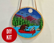 Load image into Gallery viewer, Canoe Friends cross stitch kit by Canadian Stitchery
