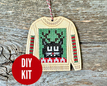 Load image into Gallery viewer, Clarence cat ugly sweater cross stitch kit  by Canadian Stitchery
