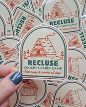 Load image into Gallery viewer, Recluse Crochet Camp Sticker | 70's inspired camp design

