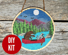 Load image into Gallery viewer, Canoe Friends cross stitch kit by Canadian Stitchery
