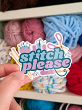 Load image into Gallery viewer, Stitch Please Sticker – Clear Vinyl Craft Tools Design
