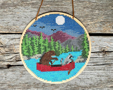 Load image into Gallery viewer, Canoe Friends cross stitch kit by Canadian Stitchery
