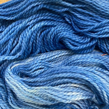 Load image into Gallery viewer, Two skeins of blue yarn on a wooden surface

