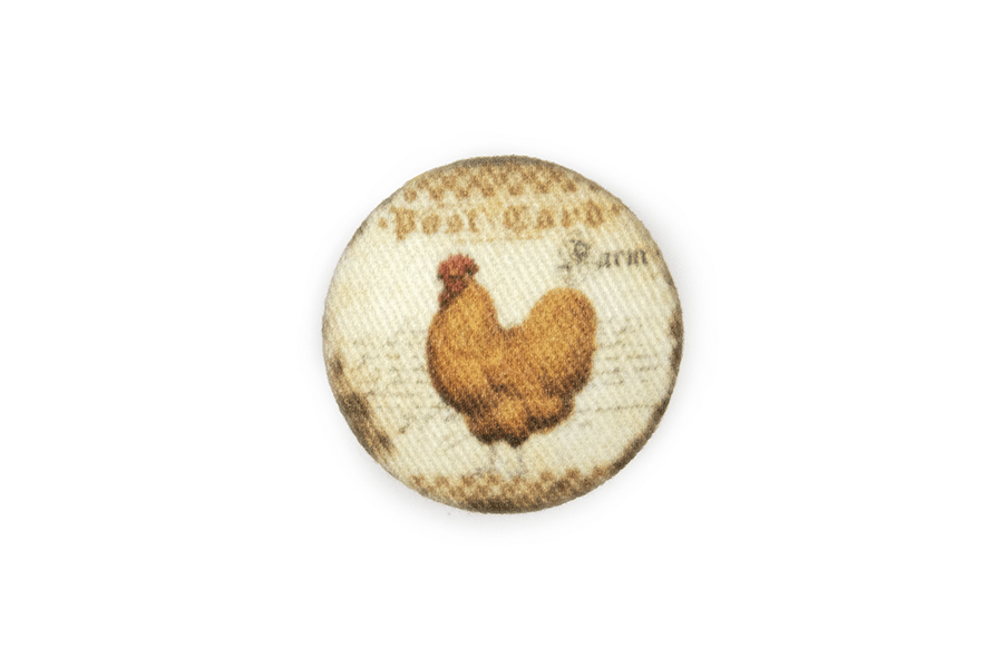 Tea Stained Fabric French Golden Yellow Rooster Round Shank - 32MM