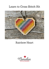 Load image into Gallery viewer, Rainbow heart DIY laser cut wood cross stitch kit by Canadian Stitchery
