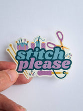 Load image into Gallery viewer, Stitch Please Sticker – Clear Vinyl Craft Tools Design
