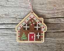 Load image into Gallery viewer, Gingerbread house ornament cross stitch kit by Canadian Stitchery
