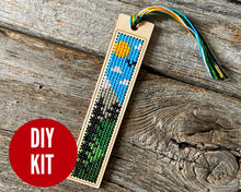 Load image into Gallery viewer, Mountain landscape cross stitch bookmark kit by Canadian Stitchery
