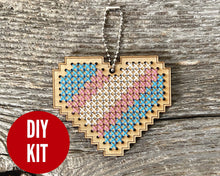 Load image into Gallery viewer, Transgender pride flag heart DIY laser cut wood cross stitch kit
