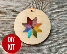 Load image into Gallery viewer, Merry and Bright cross stitch ornament kit by Canadian Stitchery

