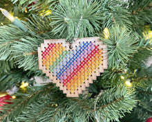 Load image into Gallery viewer, Rainbow heart DIY laser cut wood cross stitch kit by Canadian Stitchery
