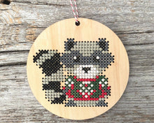 Load image into Gallery viewer, Roncy Raccoon cross stitch ornament kit by Canadian Stitchery
